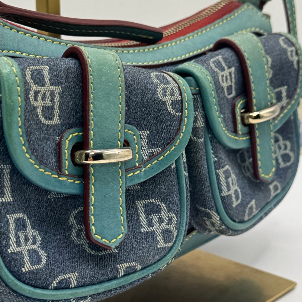 Y2K denim & leather Vintage Double Pocket Hobo Shoulder Bag